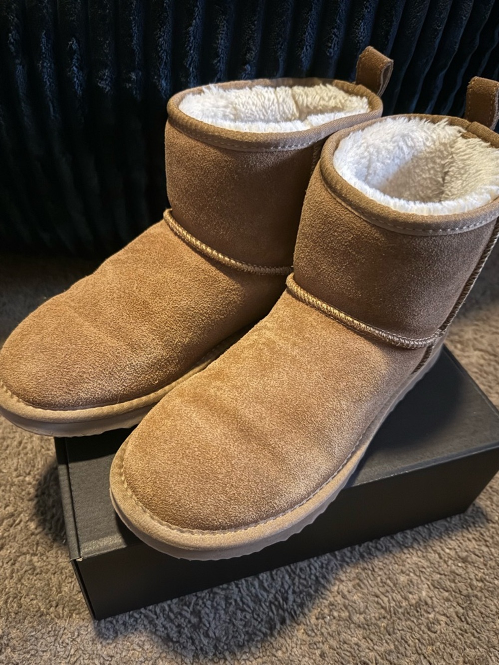 Plush Lined Suede Short Winter Boots - Chestnut